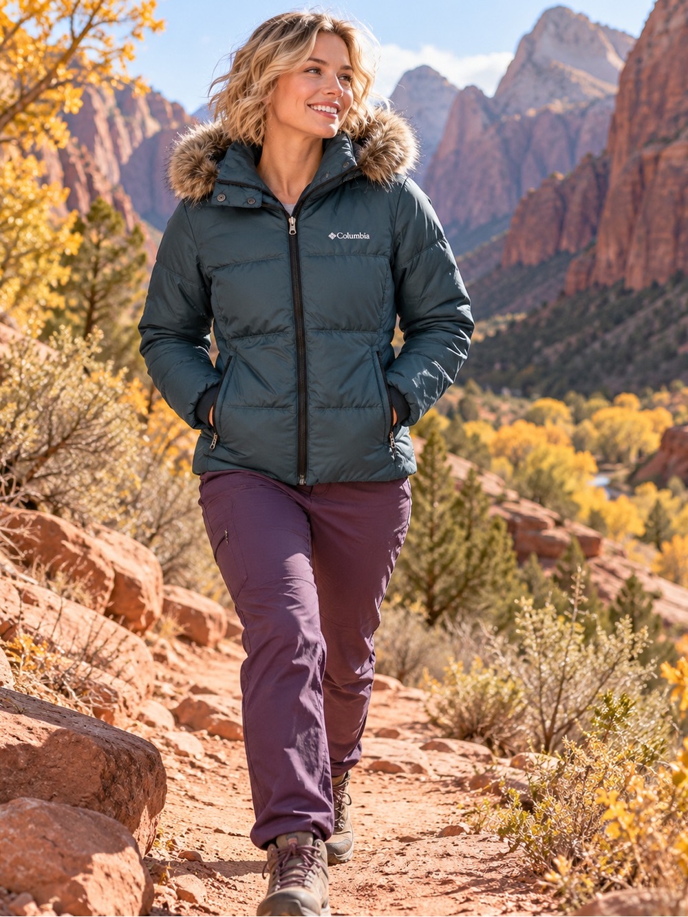 Columbia Teal Faux Fur Hood Puffer Jacket XS